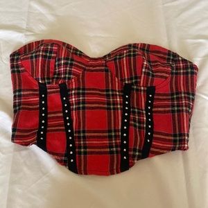 Romwe Small Plaid Red TubeTop Zipper